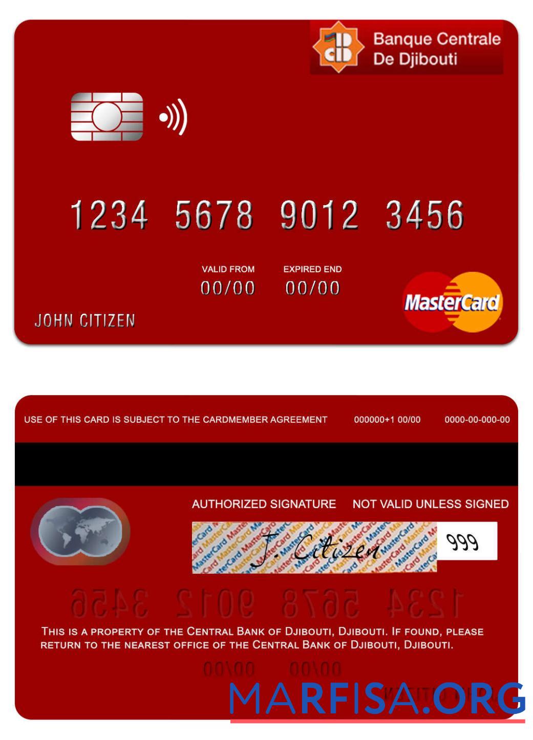 Printable Djibouti Central Bank of Djibouti mastercard real example